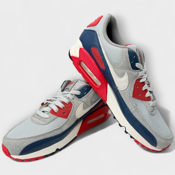Nike Air Max 90 Men’s Size 8.5 Smoke Grey Navy Red DM0029 005 New w Box - Picture 7 of 13